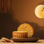 Abstract Still Life Mid Autumn Festival Snack Moon Cake Cream Background With Young Generative Ai